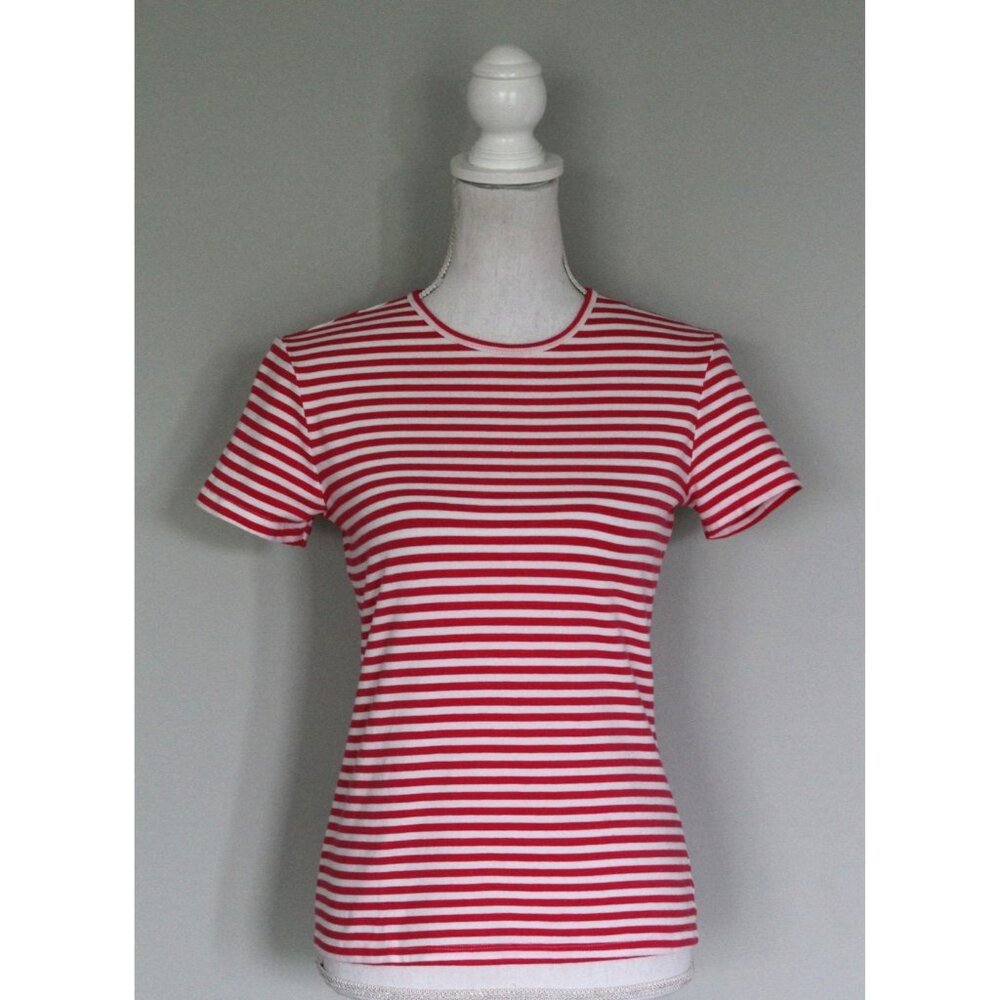 J. McLaughlin Allie Tee Bright Coral & White Striped Shirt Top, Size S Small - Picture 2 of 11